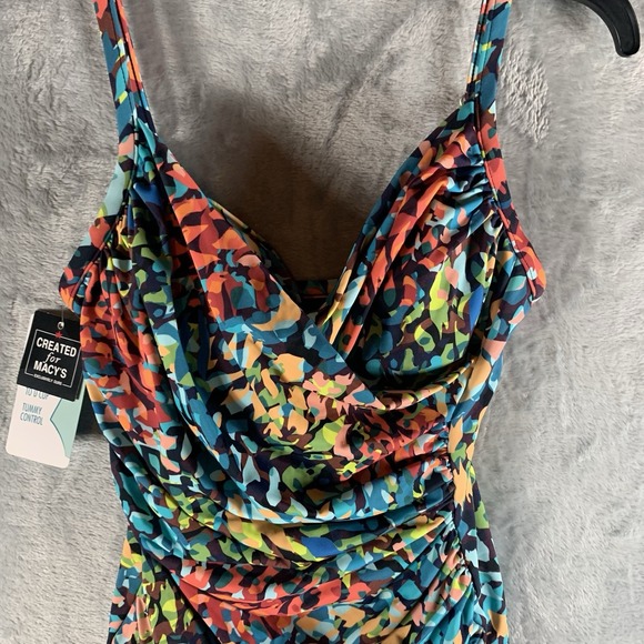 Swim Solutions Women's Swimsuit 10 One Piece Surplice Neck‎ Ruched Animal Tummy - Picture 3 of 9